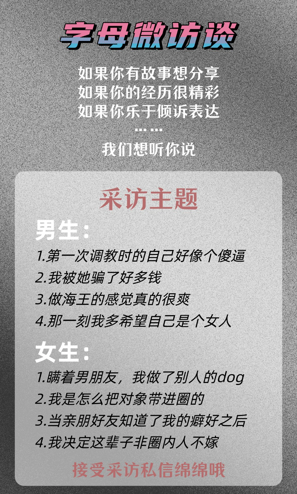 字母微访谈活动海报